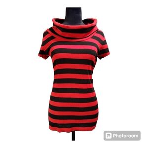 Derek Heart Striped Cowl Neck Top